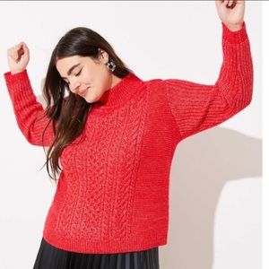 Loft Plus crop cable knit turtleneck sweater/red